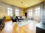 Wohnzimmer-Sitzecke2 - Design trifft Natur – Ferienwohnung am Kanal für bis zu 8 Personen (115m2) in Schönebeck